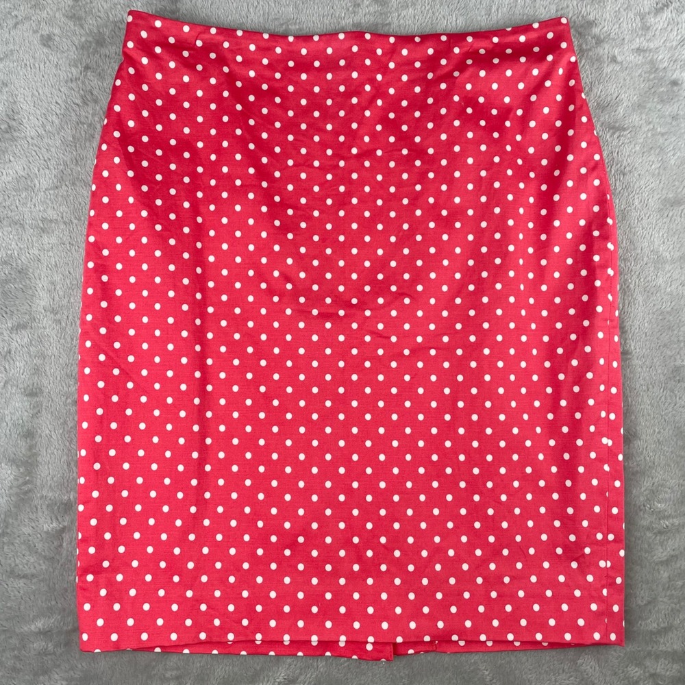 Ann Taylor Petite Pink Polka Dot Pencil Skirt Size 8P Cotton Blend Lined Retro